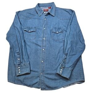 Outback Rider Denim Western Shirt Mens 4XL‎ Blue Vtg 90's Y2K Pearl Snap